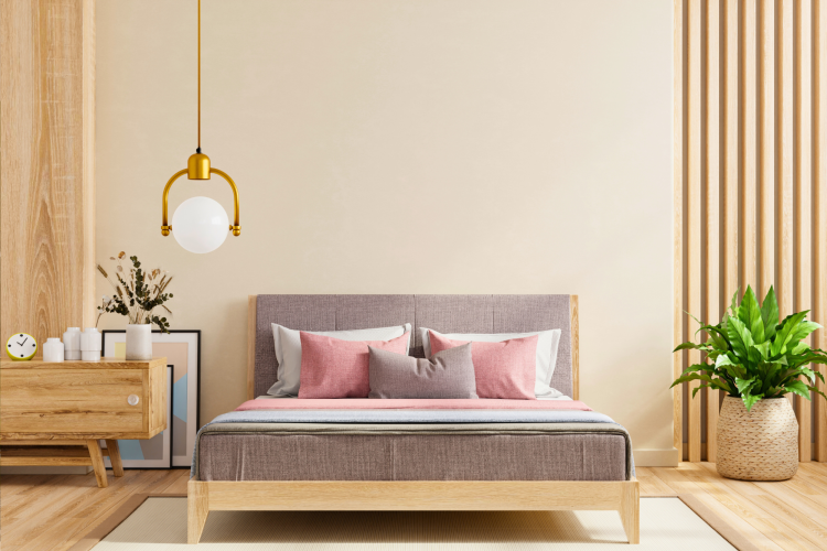 bright bedroom with lush pink