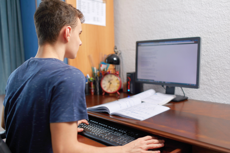 Boy doing homework at the computer