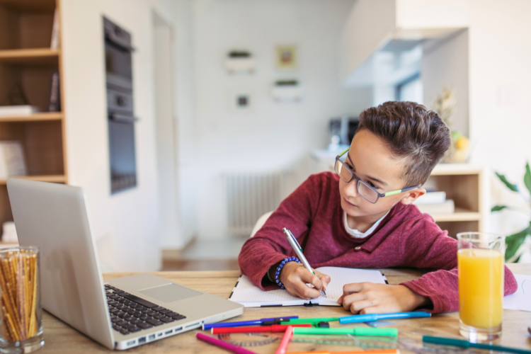 boy studying at the computer
