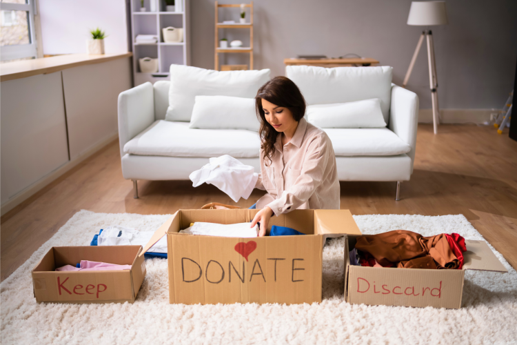 Lady decluttering the house