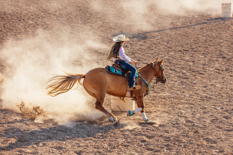 Woman riding Horse at rodeo