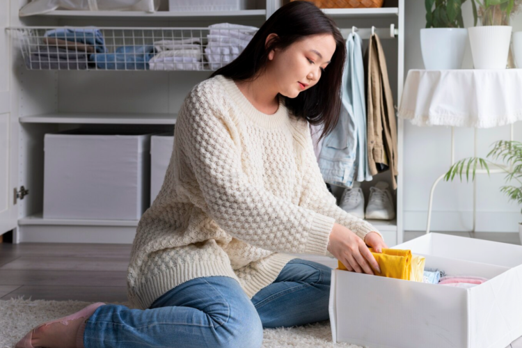 woman cleaning her home