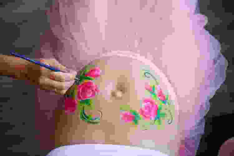 Painted Baby Bump with flowers