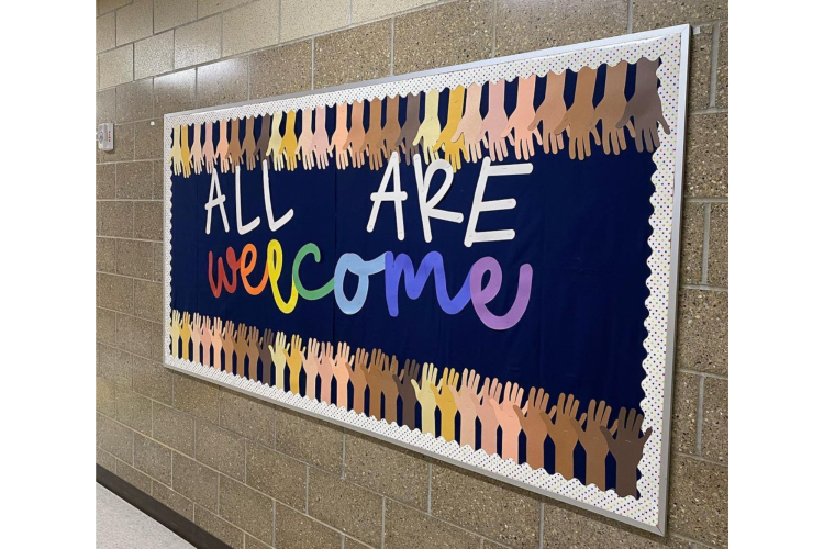 All Are Welcome Back to school Bulletin Board idea for kindergarteng