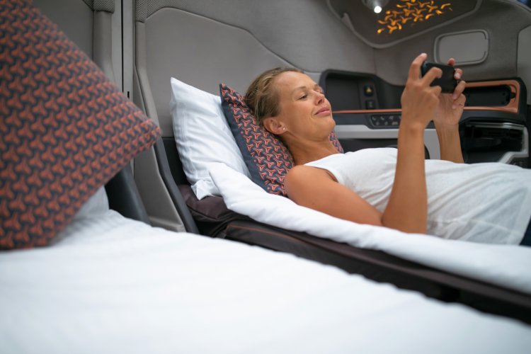 woman flying in first class
