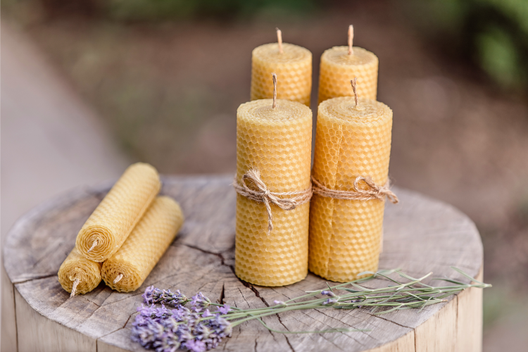 Beeswax candles and lavender