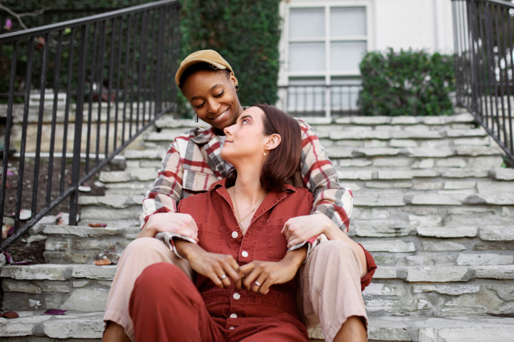 Couple sitting on stairs