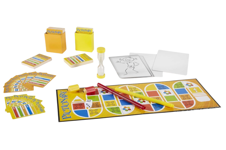 Pictionary board game set up to play