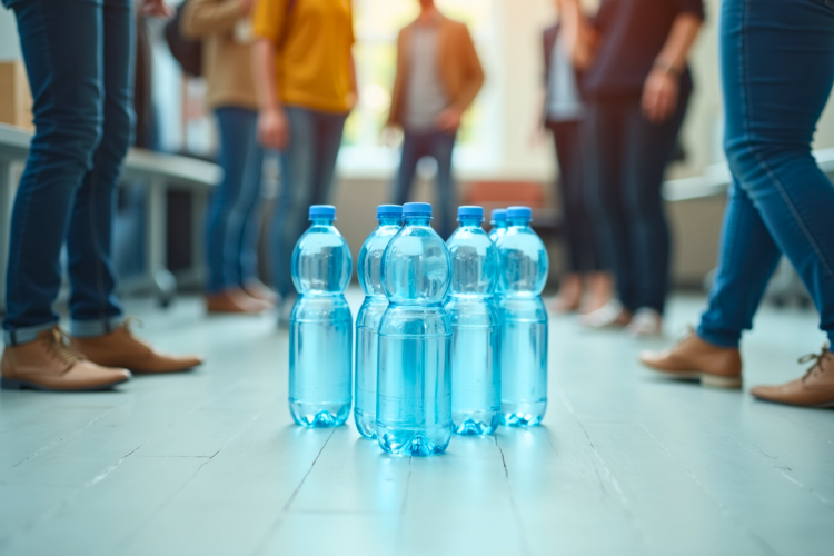 water bottle bowling in the office