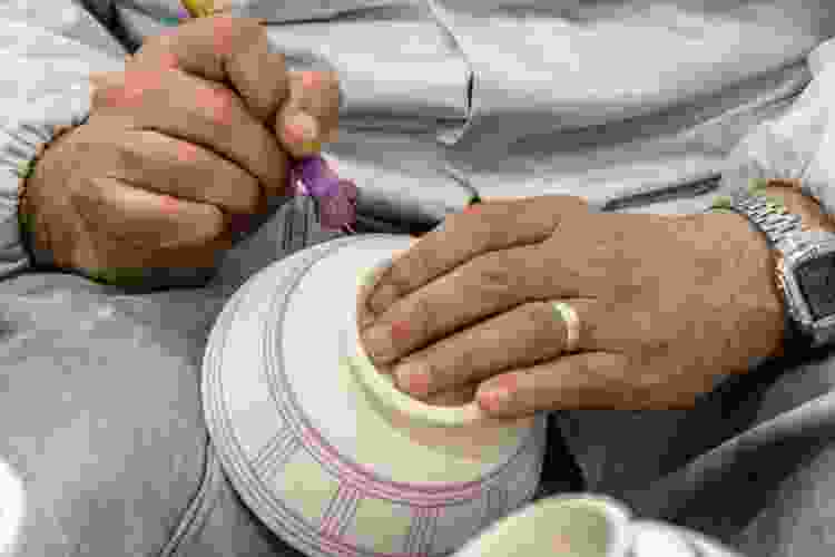 painting pottery with shapes