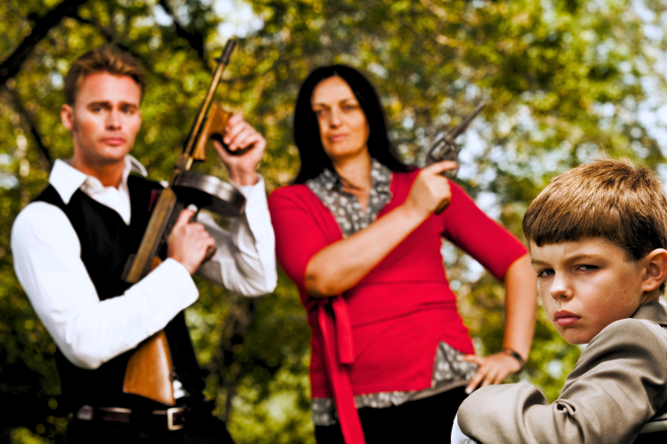family dressed up as mafia