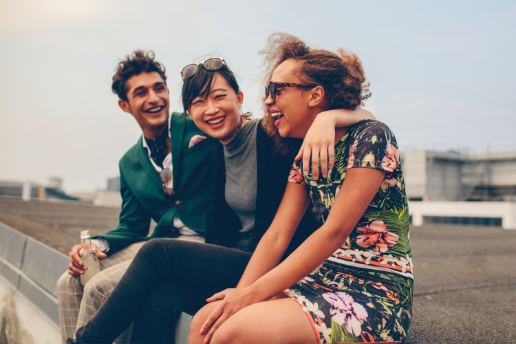 friends talking and laughing outside