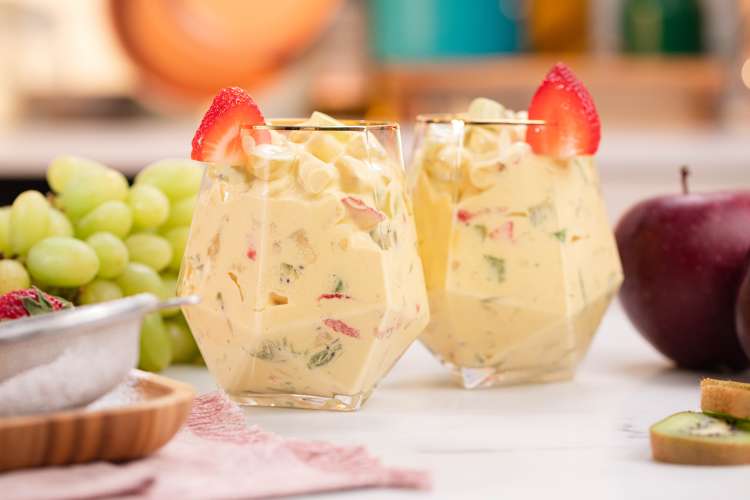 creamy fruit salad is a light and easy gluten free dessert