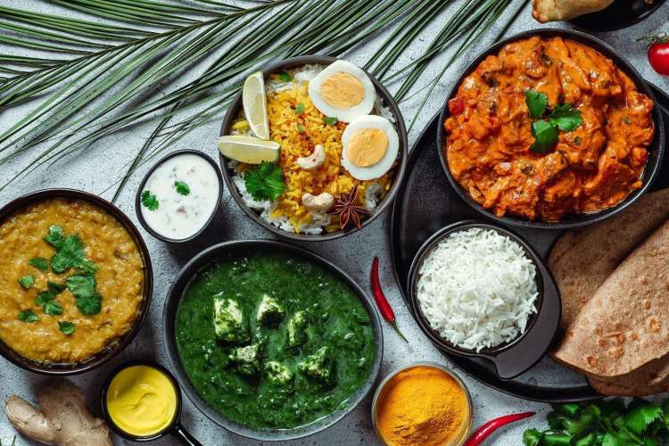 a variety of Indian dishes