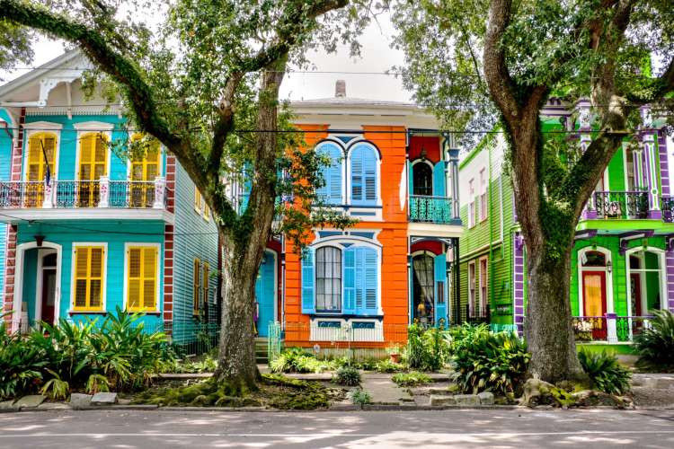 a row of colorful houses in New Orleans