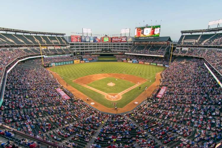 broad view of a baseball field from the stands