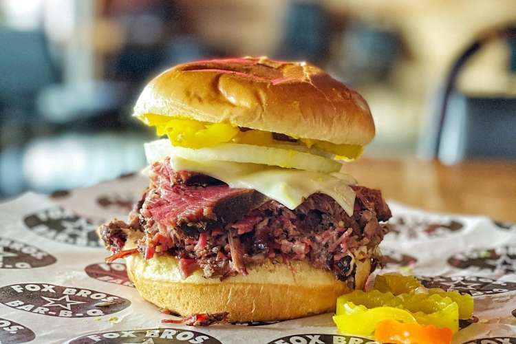 brisket sandwich at fox bros. bar b q