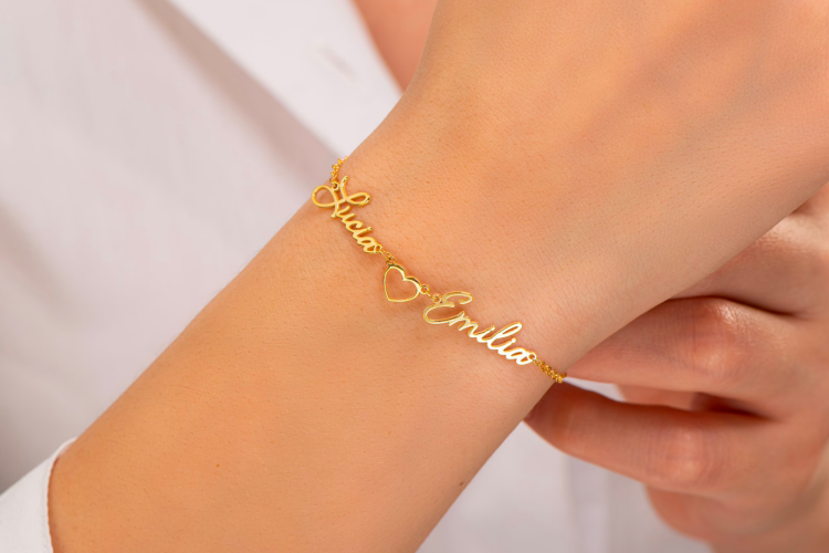 gold bracelet with custom name chain