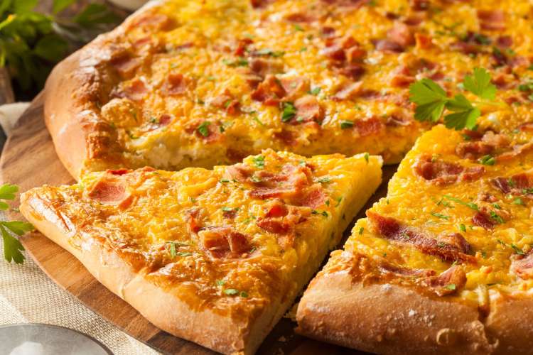 Breakfast pizzas are a great office breakfast idea.