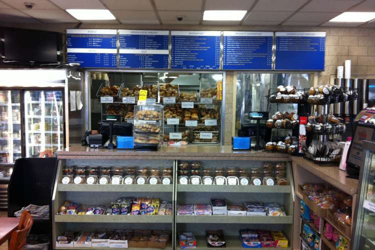 a Bagel Oasis shop with bagels on display