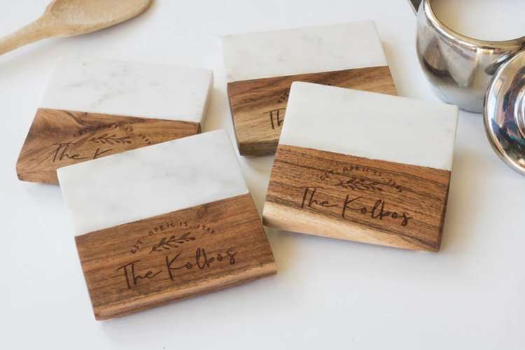 Engraved coaster sets are a personalized gift for a mother-in-law.