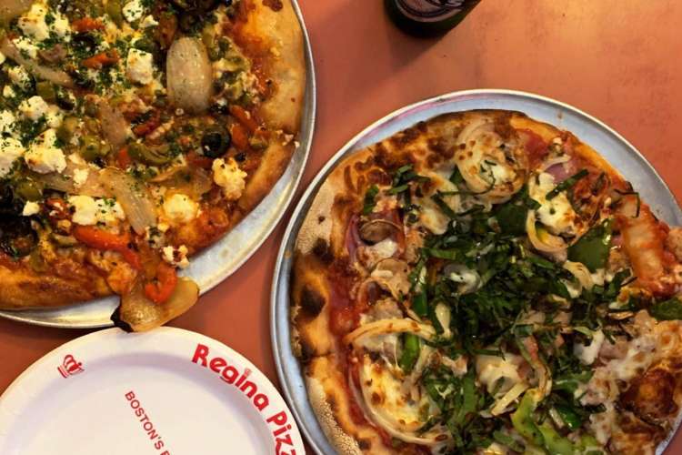 Two pizzas from Regina's Pizza in Boston