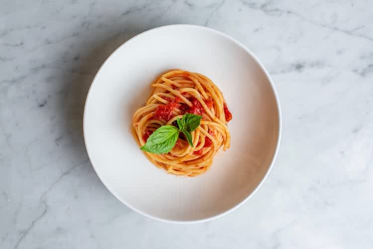 spaghetti with tomato sauce and basil from eataly