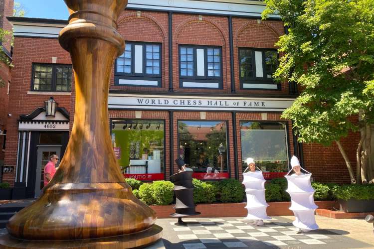 exterior of the World Chess Hall of Fame with a giant chess piece in front