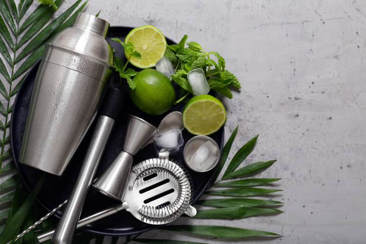 cocktail tools and shaker for making mixed drinks