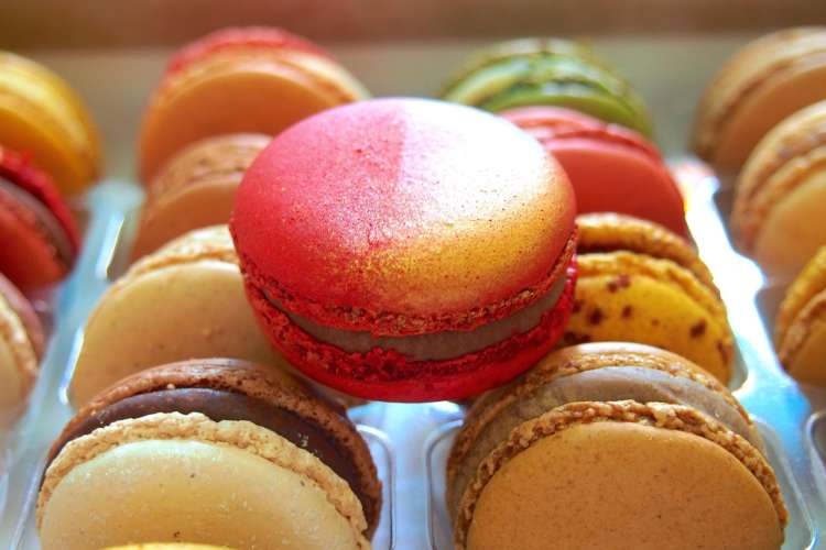 vividly colorful macarons displayed together