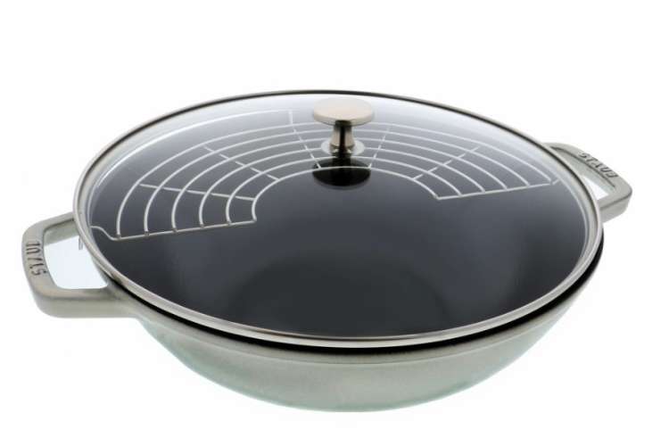 the Staub Perfect Pan 4.5 QT in white truffle is one of the best cast iron pans