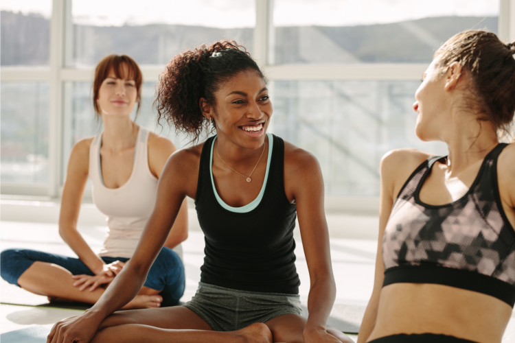 friends at a yoga class