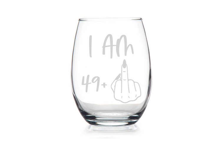 funny 49 plus middle finger stemless wine tumbler