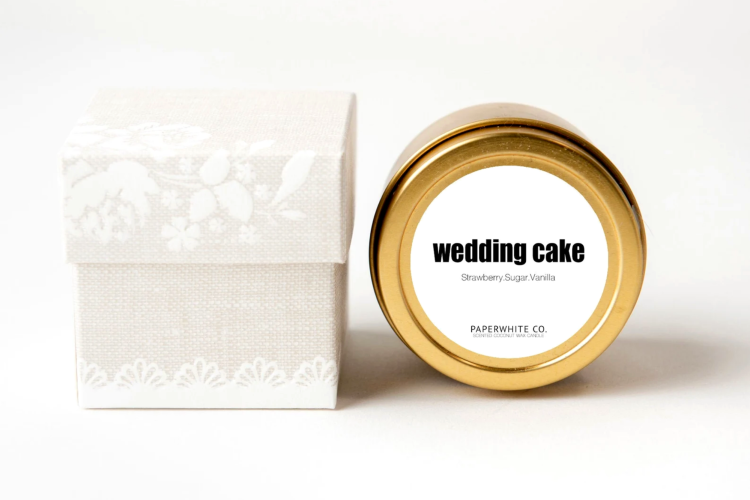 a wedding cake scented candle is a cute bridesmaid gift idea