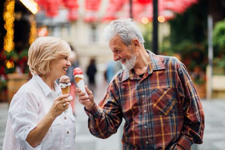 older couple enjoying ice cream for a fun date idea in denver