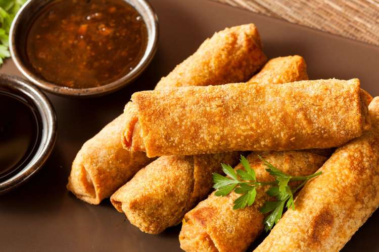 fried egg rolls with dipping sauces