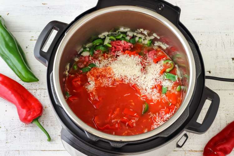 raw ingredients in pressure cooker 