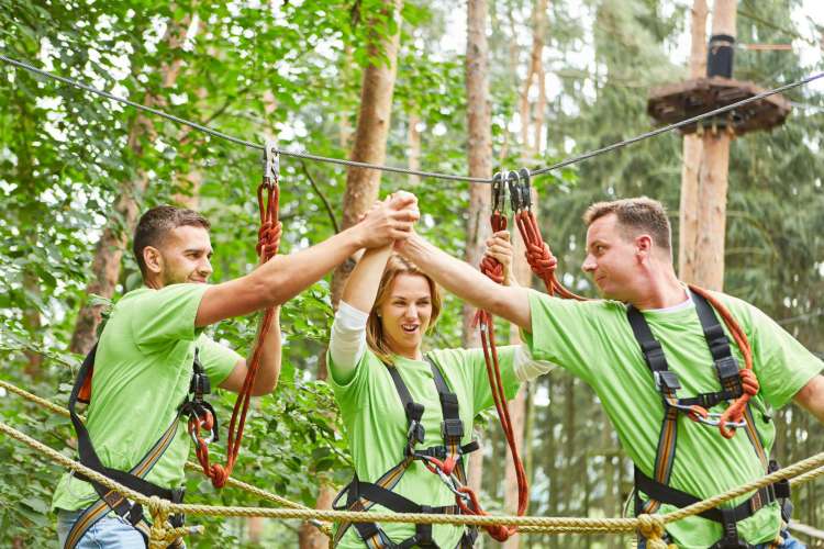 A ropes course is a great team building activity in Orlando.