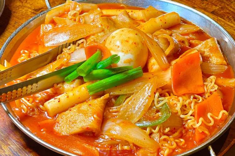 a bowl of spicy Korean glutinous noodles