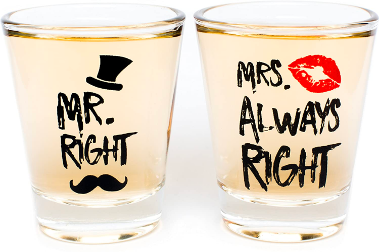 mr. and mrs. funny shot glasses