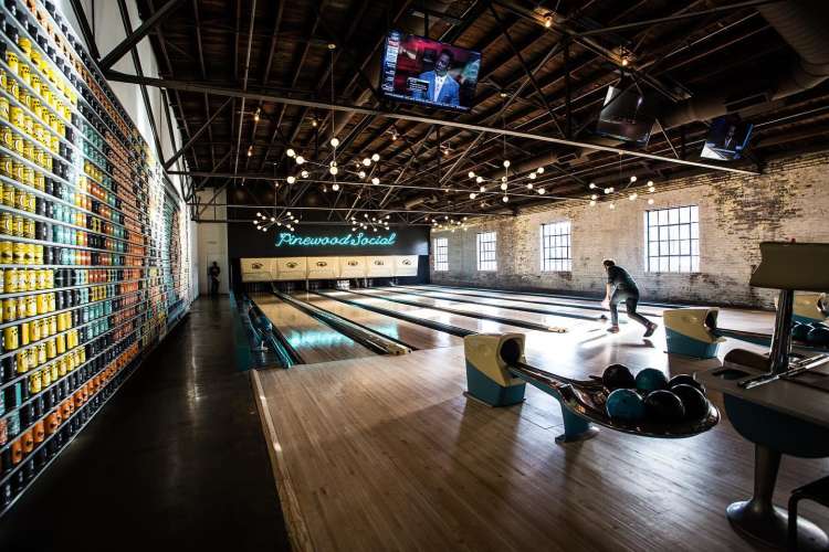 bowling alley at pinewood social