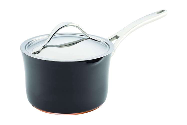 the Anolon Nouvelle Copper Luxe 3.5 Qt Covered Straining Saucepan is one of the best saucepans