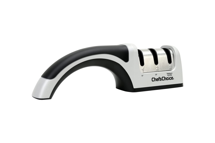 Keep your knives sharp and cutting like new with the Chef'sChoice Diamond  UltraHone Knife Sharpener. This compact professional electric 2-stage knife  sharpener sharpens both straight edge and serrated 20 degree class knives