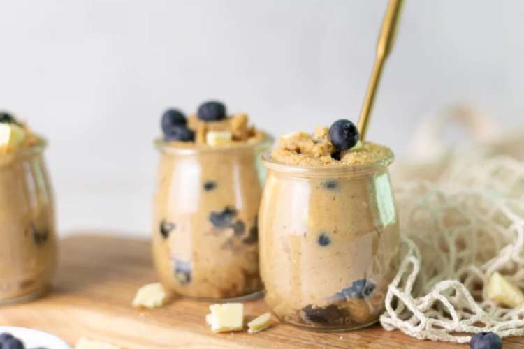 chickpea cookie dough in a small glass jar