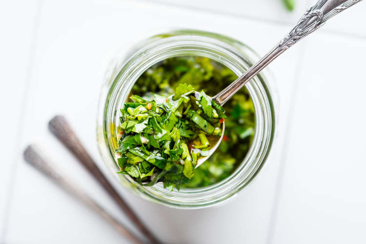 cilantro chimichurri is a bright and herbaceous mexican side dish for tacos