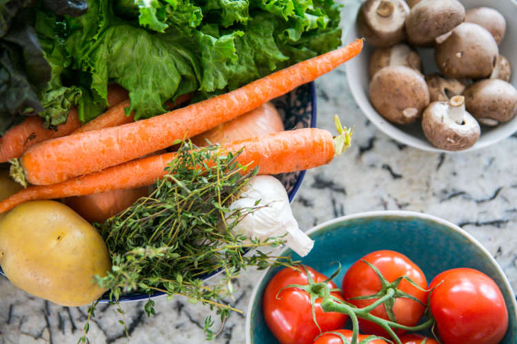 fresh produce and mushrooms from a CSA share