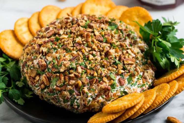 this cool and creamy cream cheese ball is perfect for super bowl gatherings