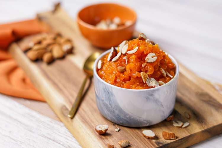 carrot halwa is a delicious cardamom spiced indian dessert