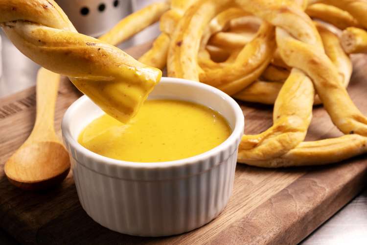 mustard dip for pretzels are a sweet, savory and slightly spicy dip for a super bowl appetizer