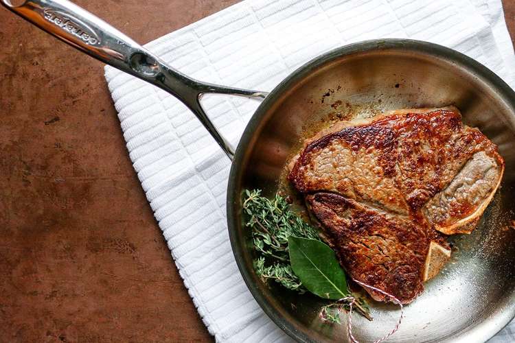 T-Bone Steak on The Whatever Pan Cast Aluminum Griddle with Glass Lid  Copper Chef Induction Burner 